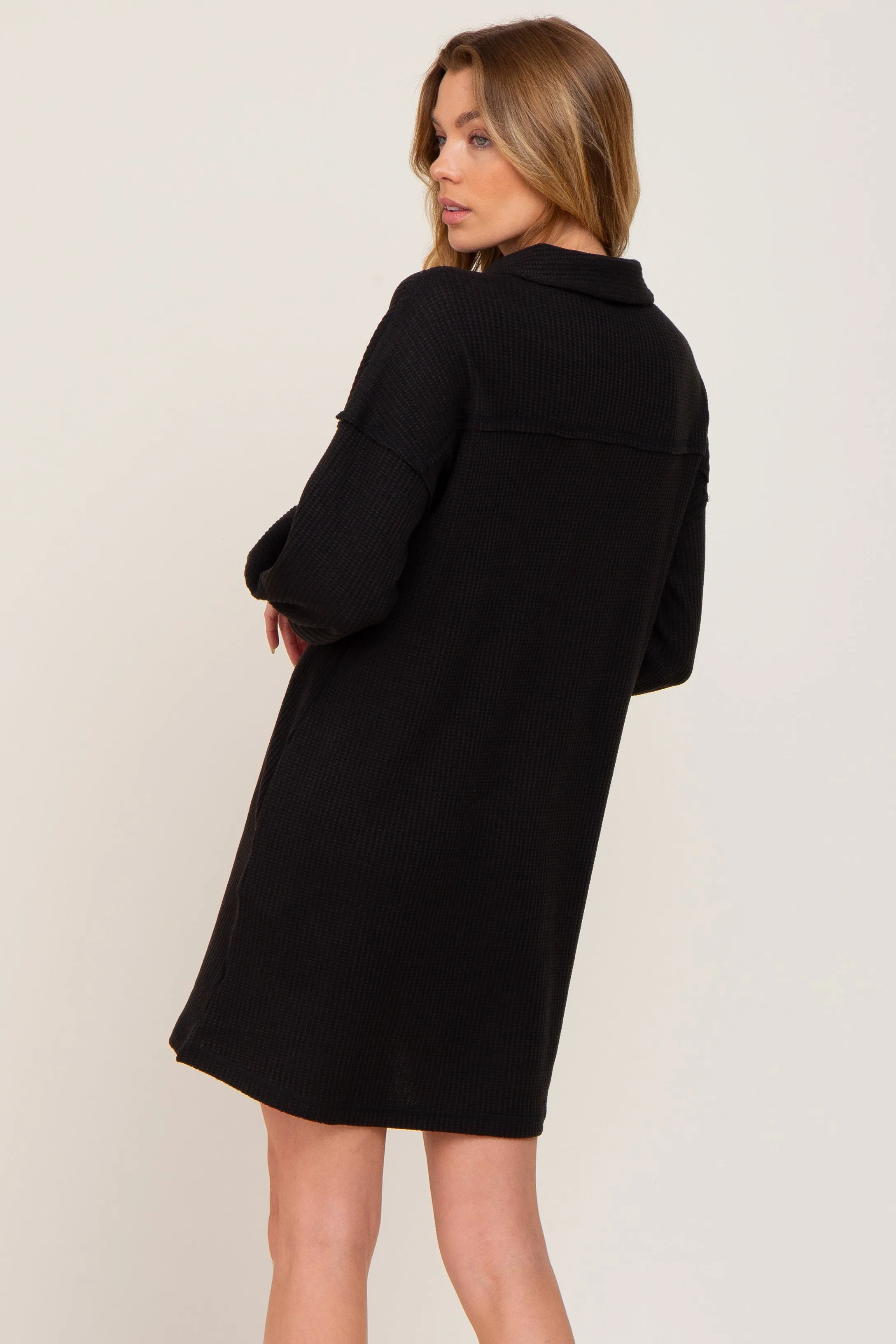 Black Waffle Knit Collared Long Sleeve Dress sold by Pinkblush product image thumbnail 3