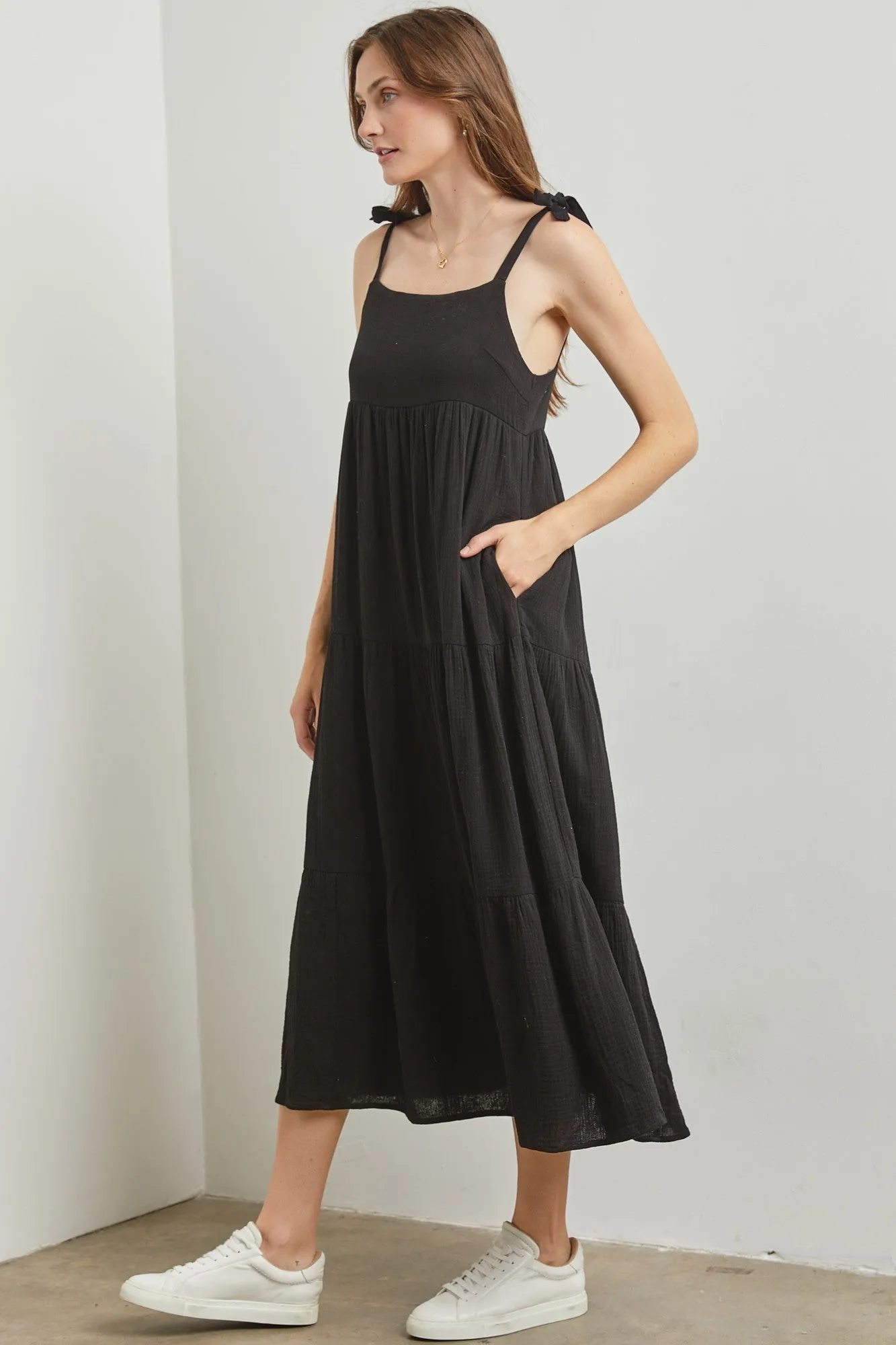 Black Sleeveless Tiered Maxi Dress sold by Pinkblush product image thumbnail 2