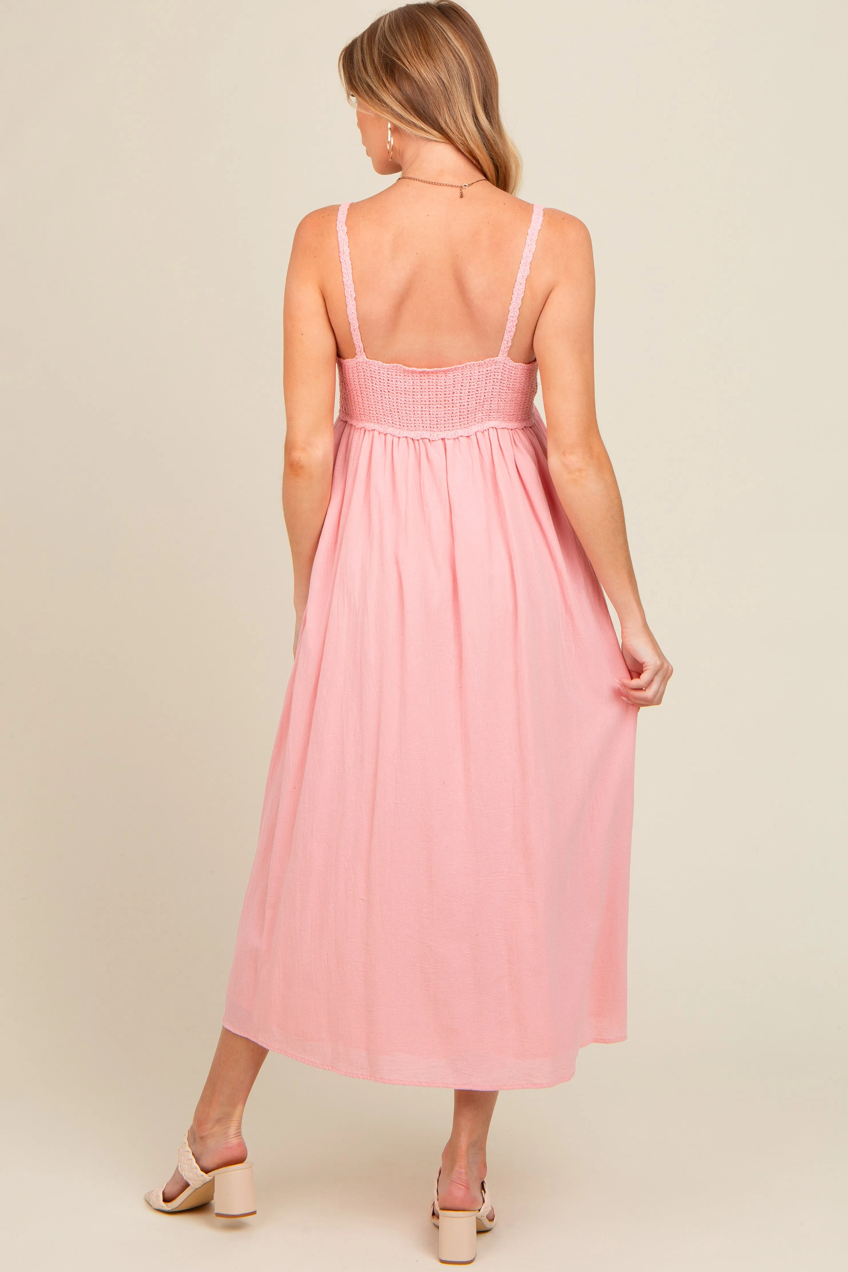 Pink V-Neck Crochet Top Maternity Midi Dress sold by Pinkblush product image thumbnail 4