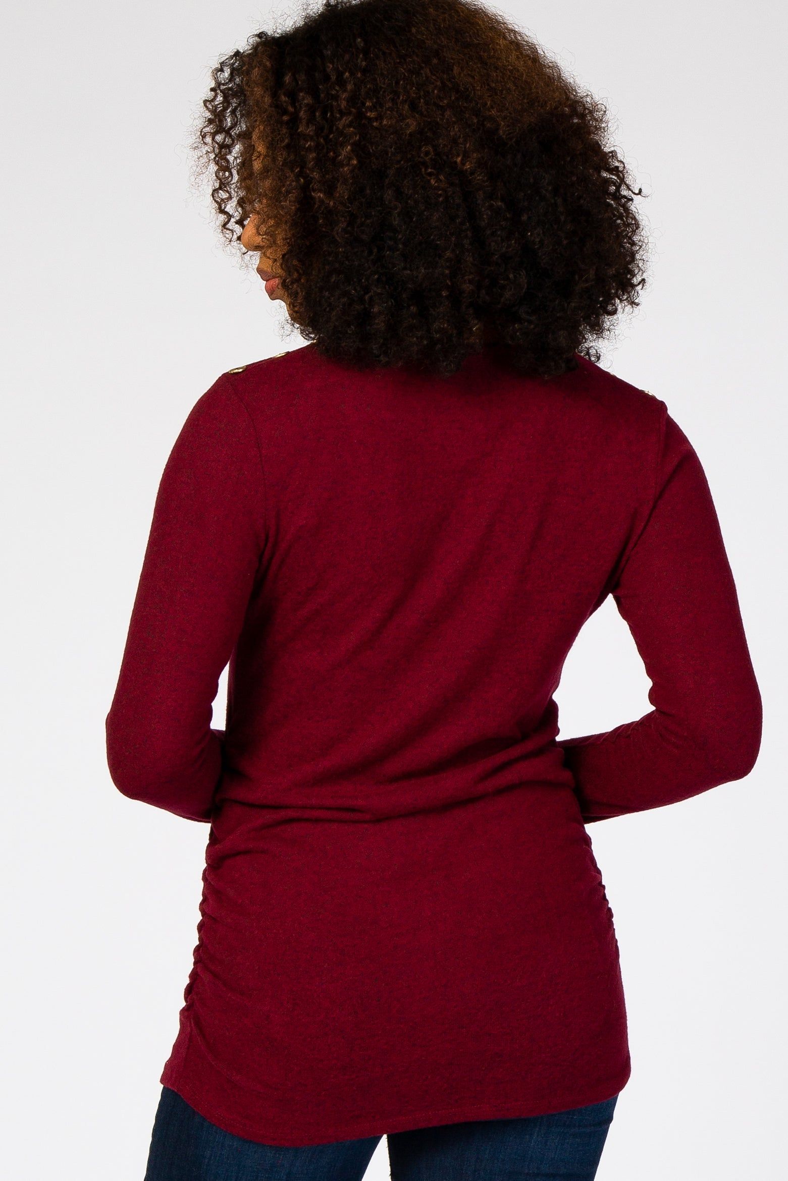 Burgundy Soft Knit Button Shoulder Ruched Side Top sold by Pinkblush product image thumbnail 3