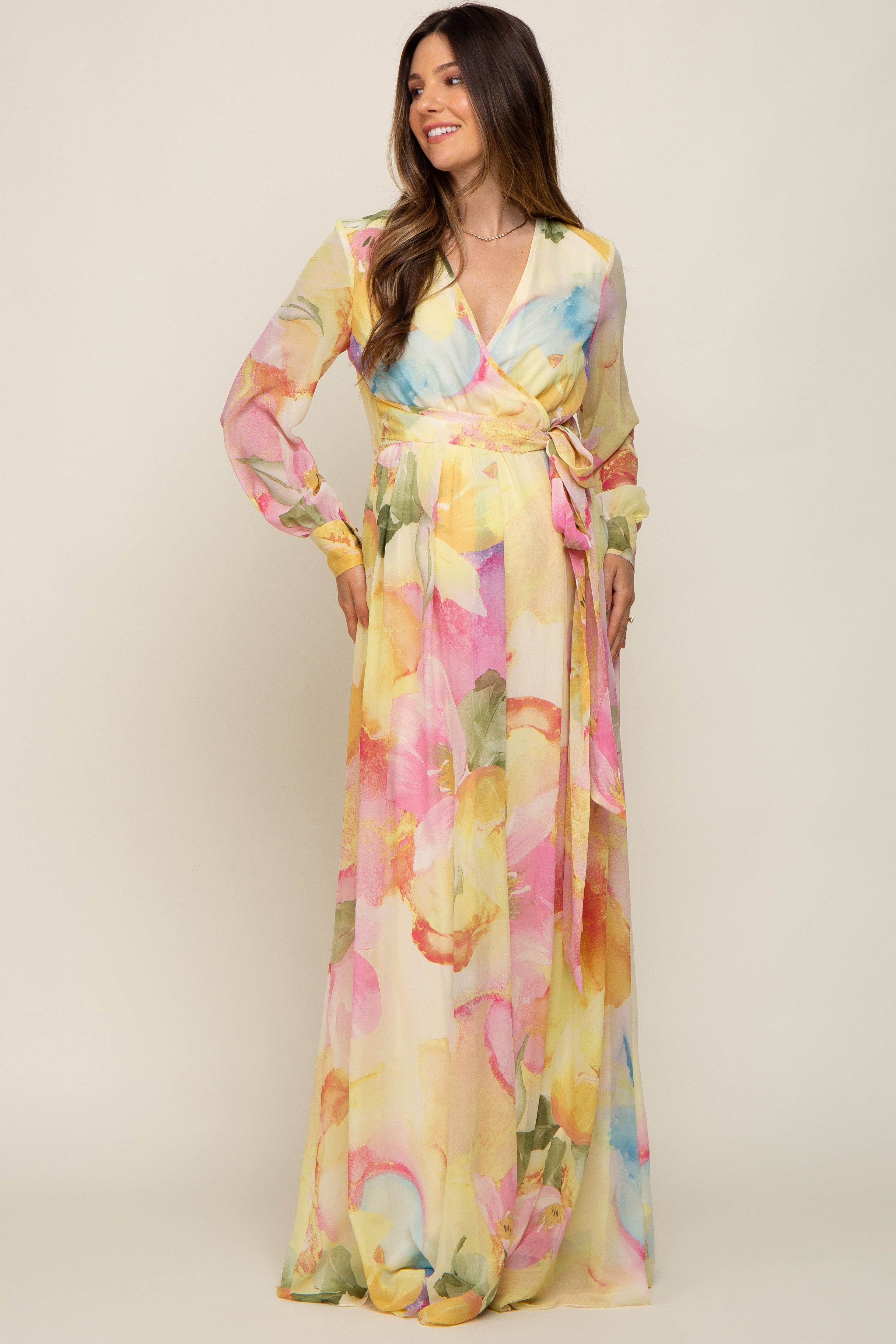 Pink Floral Chiffon Maternity Maxi Dress sold by Pinkblush product image thumbnail 4