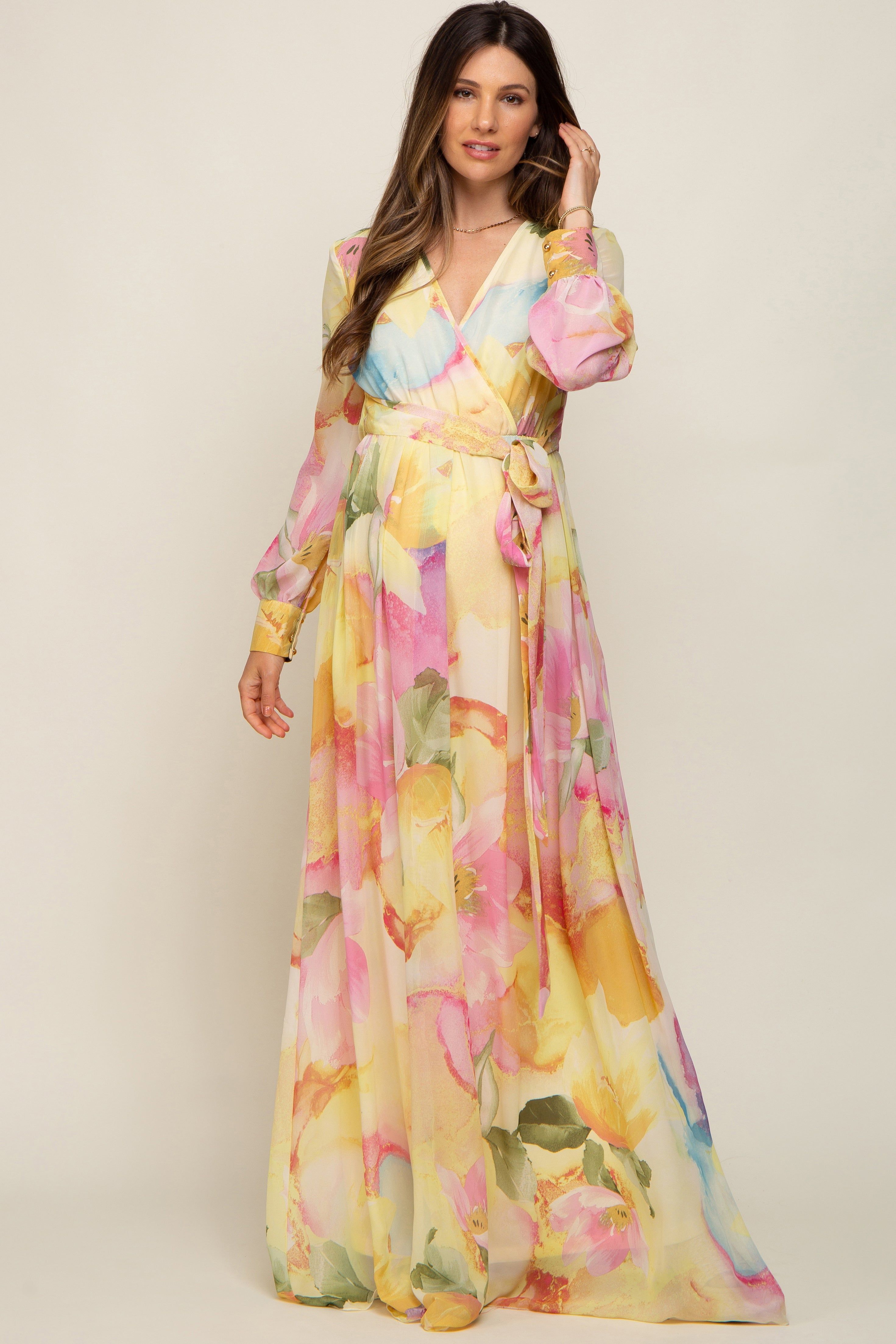 Pink Floral Chiffon Maternity Maxi Dress sold by Pinkblush