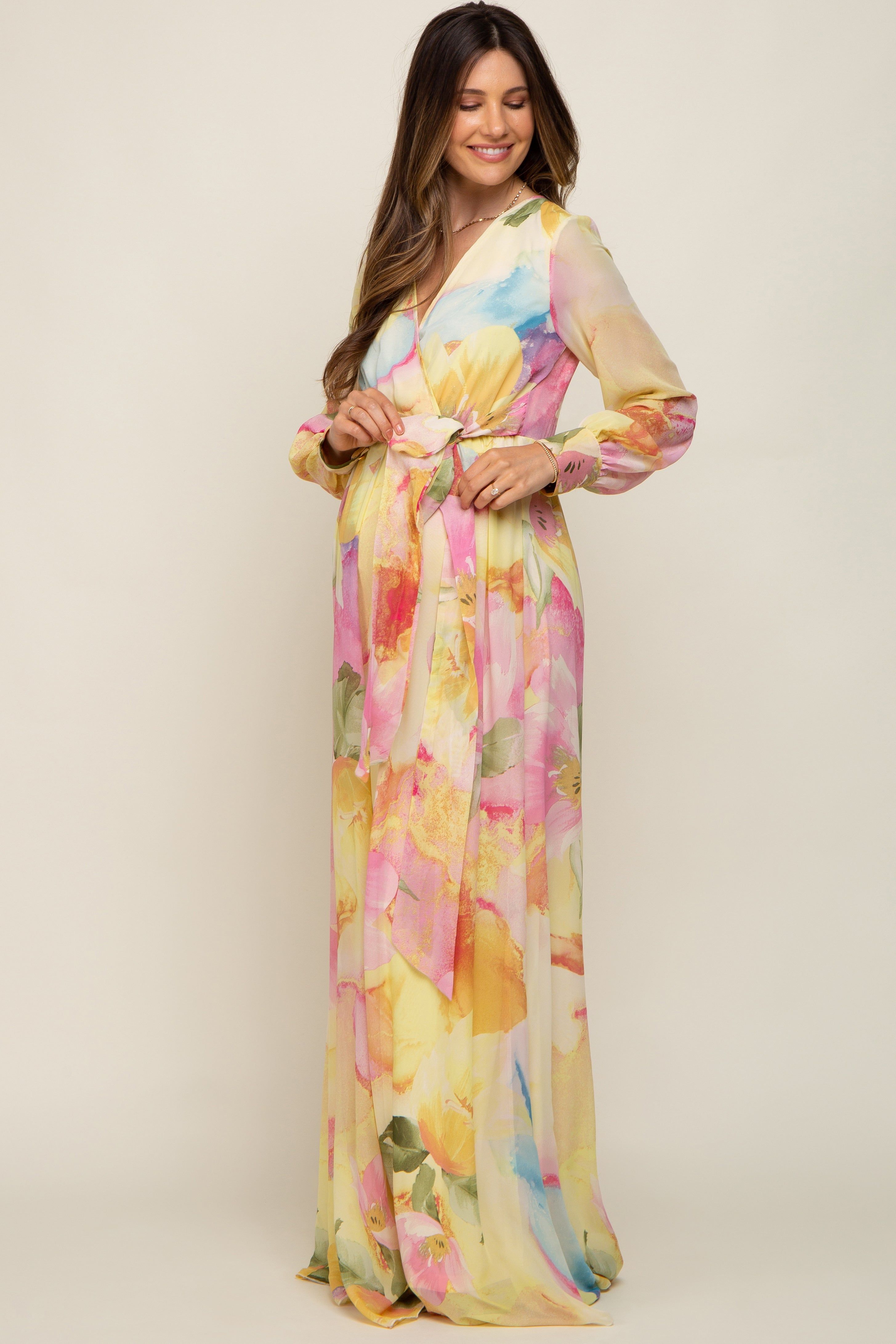 Pink Floral Chiffon Maternity Maxi Dress sold by Pinkblush product image thumbnail 2