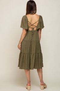 Olive Tiered Criss Cross Back Maternity Midi Dress sold by Pinkblush