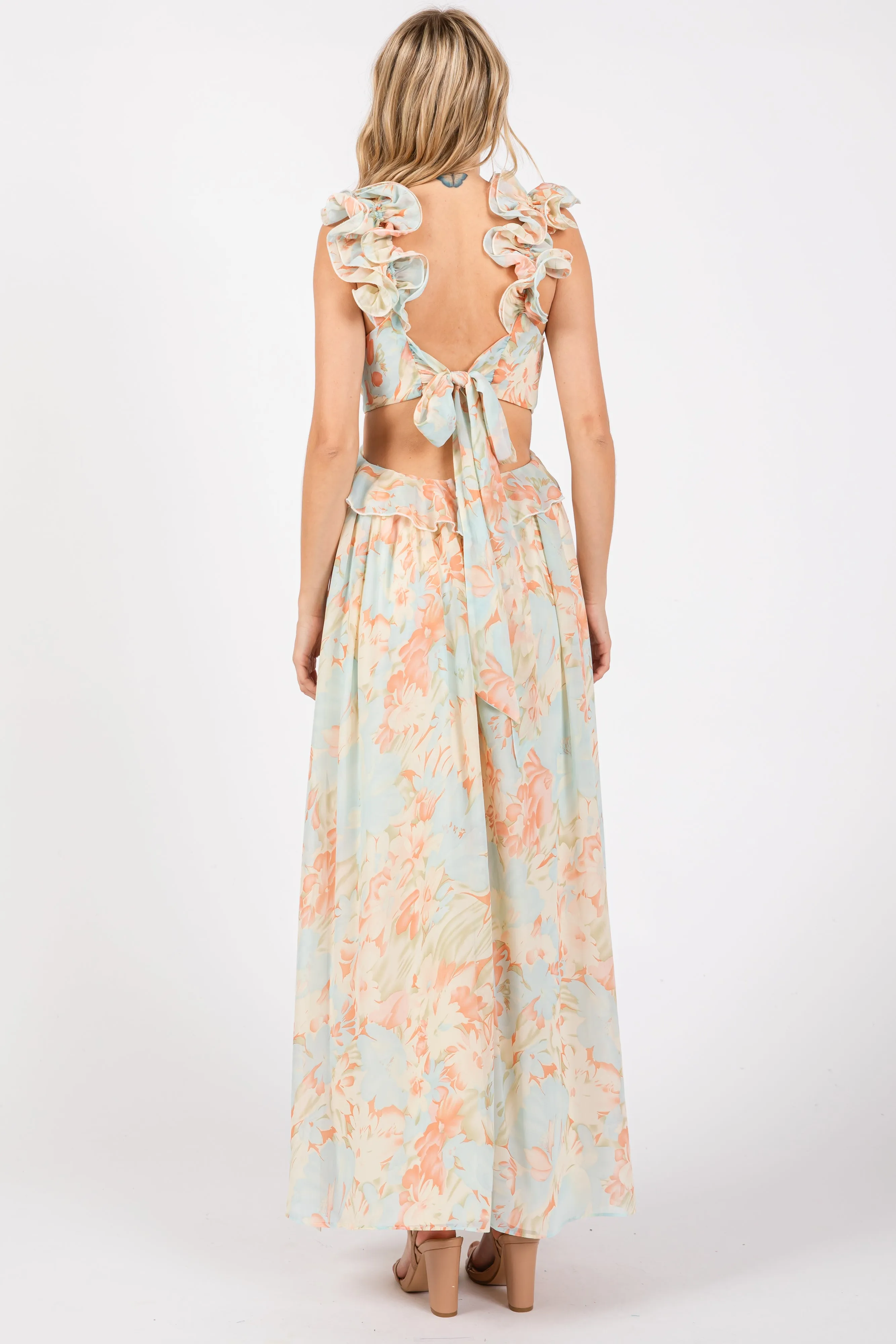 Mint Green Floral Ruffle Accent Cutout Gown sold by Pinkblush product image thumbnail 3