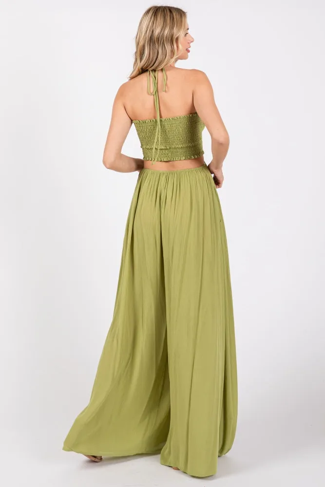 Lime Smocked Drawstring Halter Side Cutout Jumpsuit sold by Pinkblush product image thumbnail 3