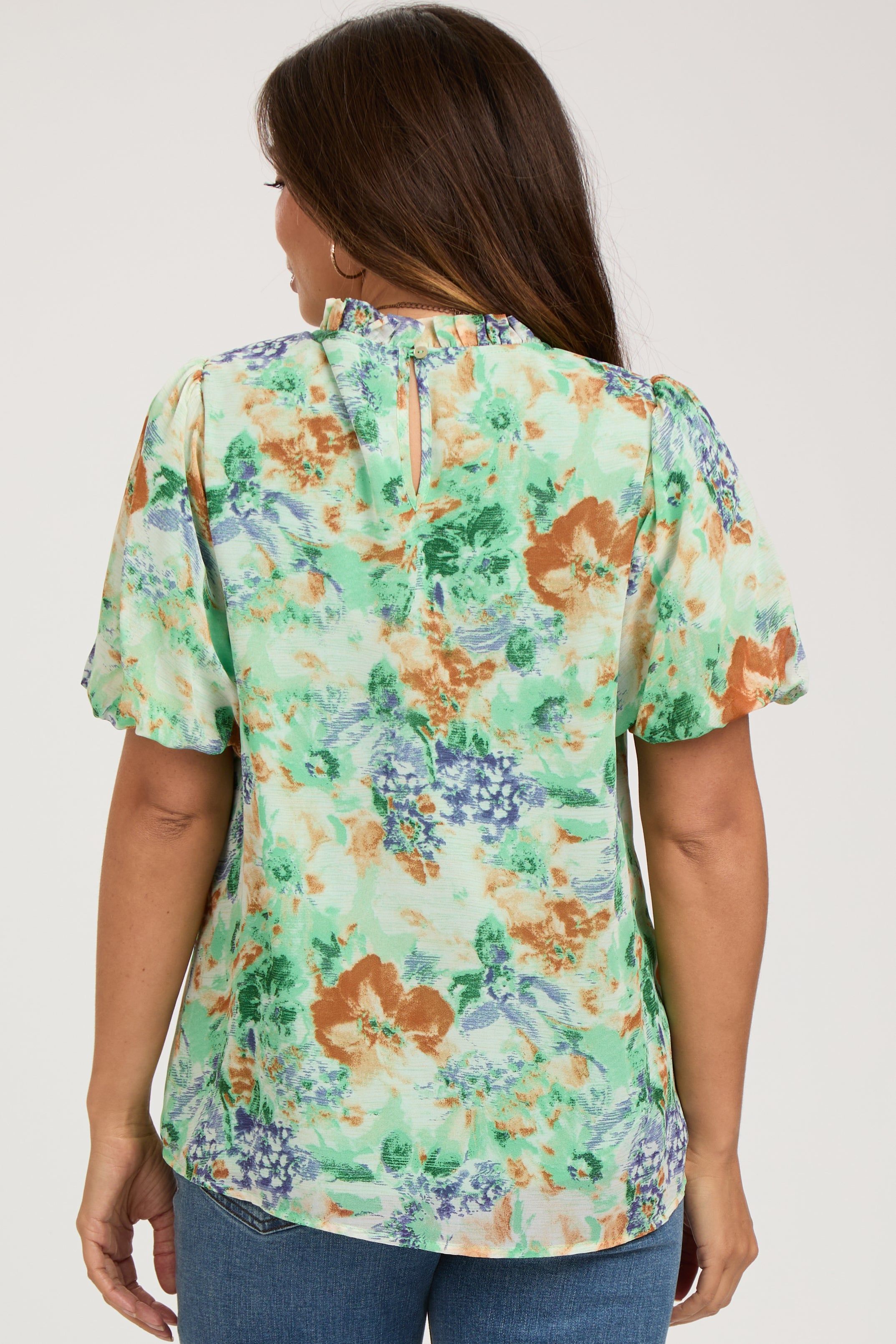 Green Floral Puff Sleeve Maternity Blouse sold by Pinkblush product image thumbnail 4