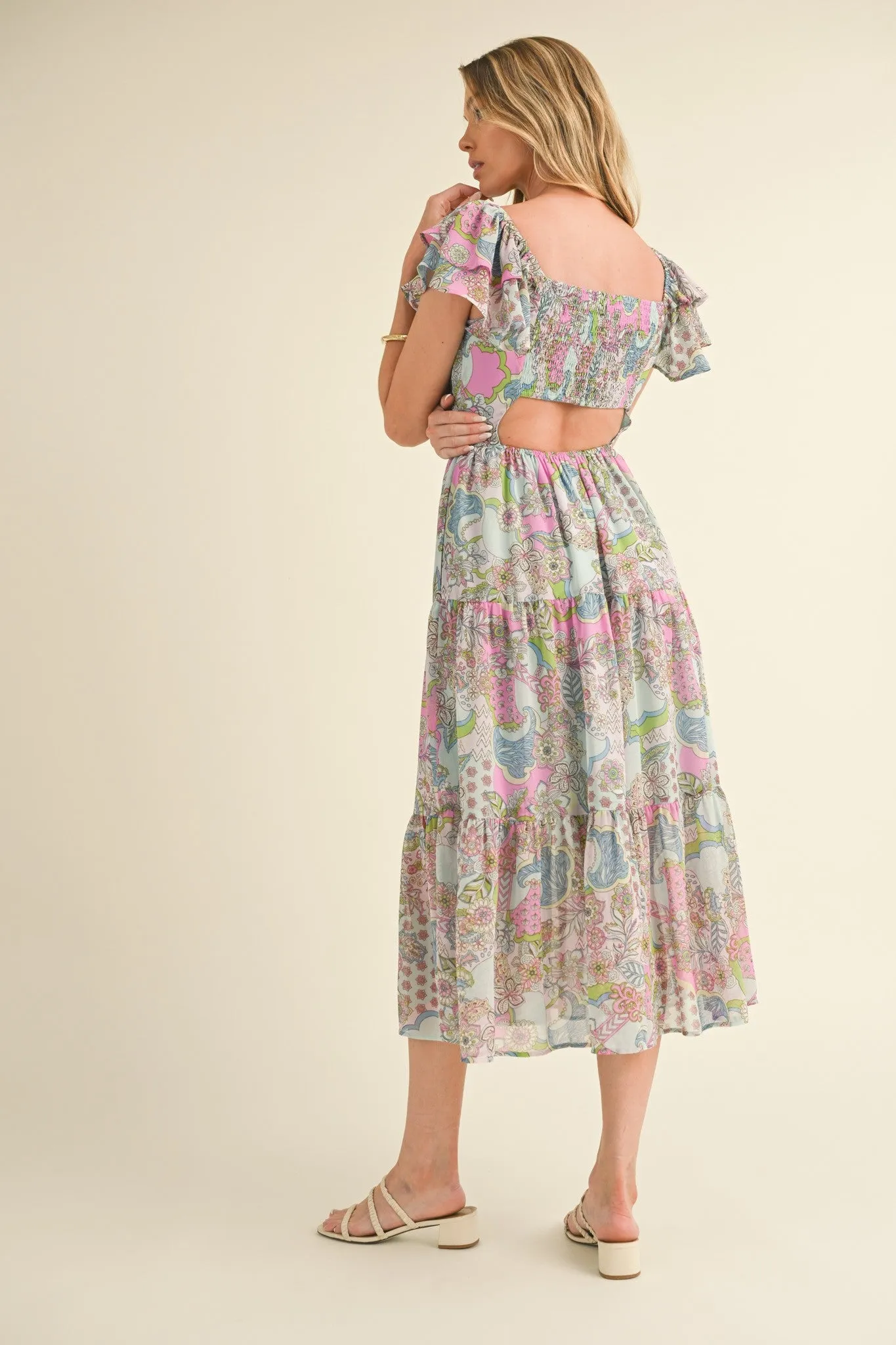 Light Magenta Blue Paisley Cut-Out Back Midi Dress sold by Pinkblush product image thumbnail 5