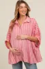 Pink Striped Collared Oversized Maternity Top sold by Pinkblush