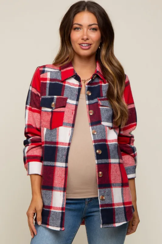 Red Plaid Maternity Shirt Jacket sold by Pinkblush