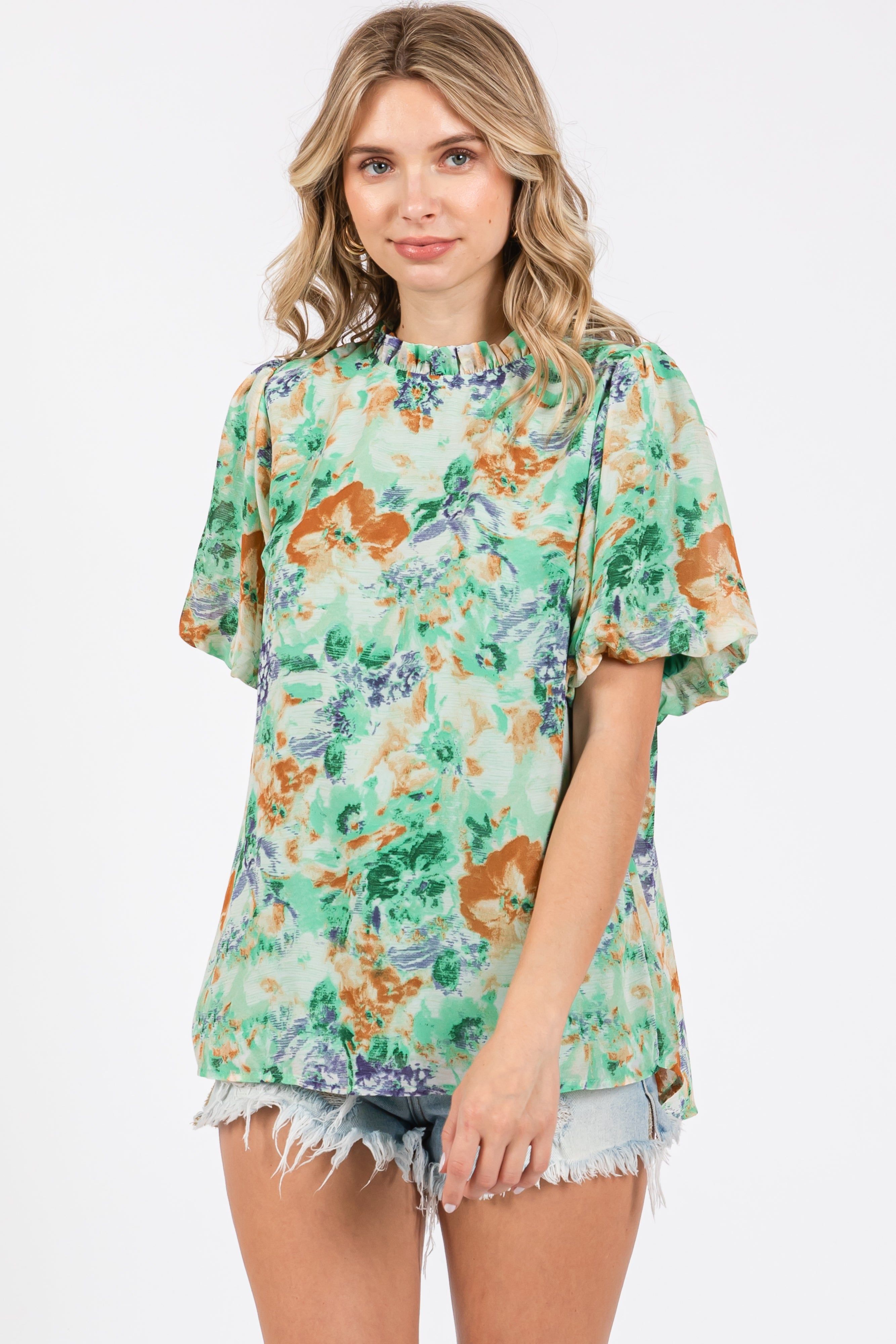 Green Floral Puff Sleeve Maternity Blouse sold by Pinkblush product image thumbnail 5