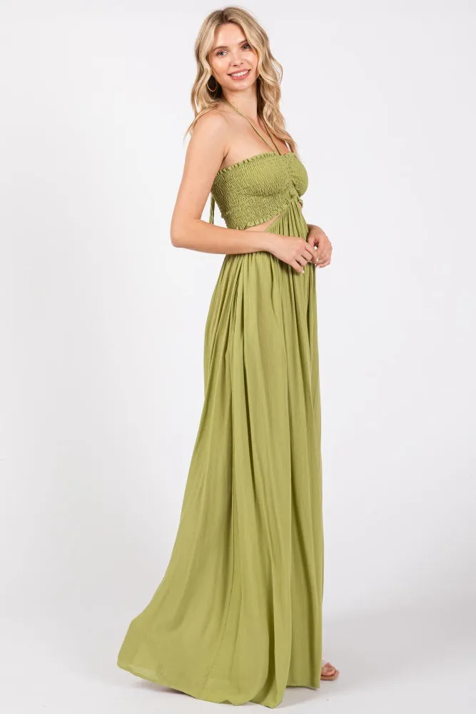 Lime Smocked Drawstring Halter Side Cutout Jumpsuit sold by Pinkblush product image thumbnail 2