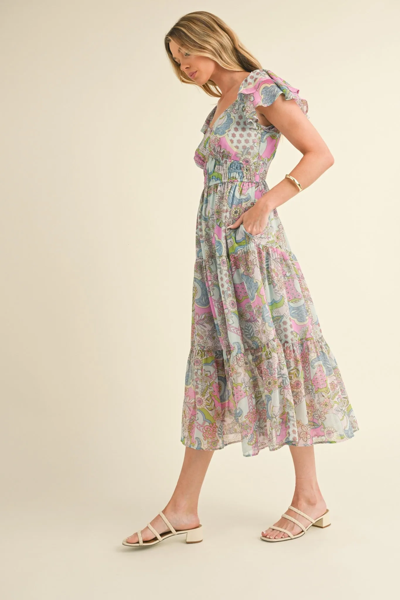 Light Magenta Blue Paisley Cut-Out Back Midi Dress sold by Pinkblush product image thumbnail 4