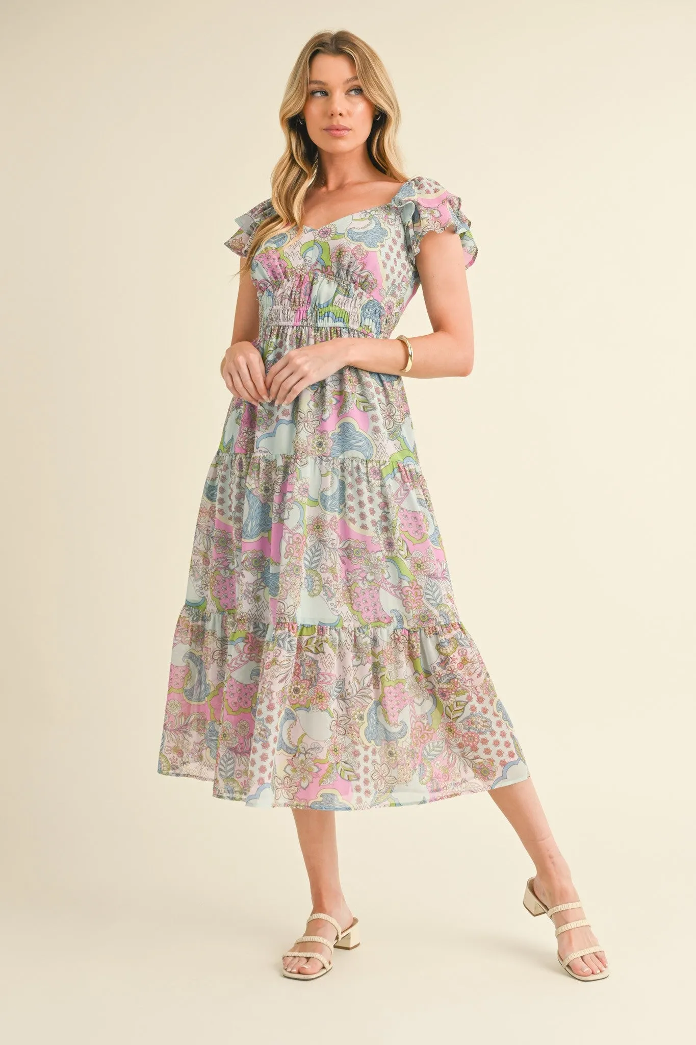 Light Magenta Blue Paisley Cut-Out Back Midi Dress sold by Pinkblush