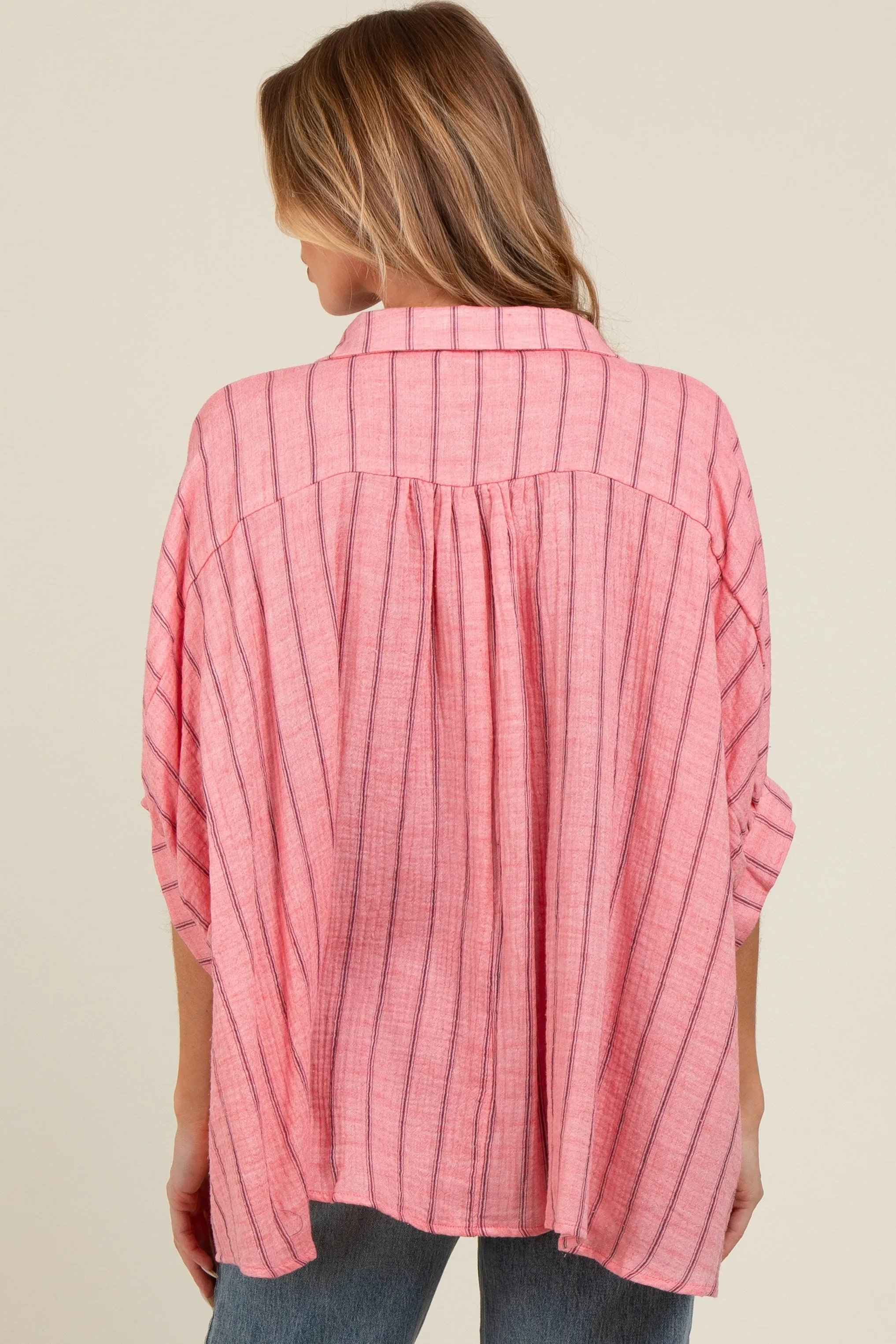Pink Striped Collared Oversized Maternity Top sold by Pinkblush product image thumbnail 5