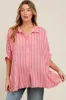 Pink Striped Collared Oversized Maternity Top sold by Pinkblush
