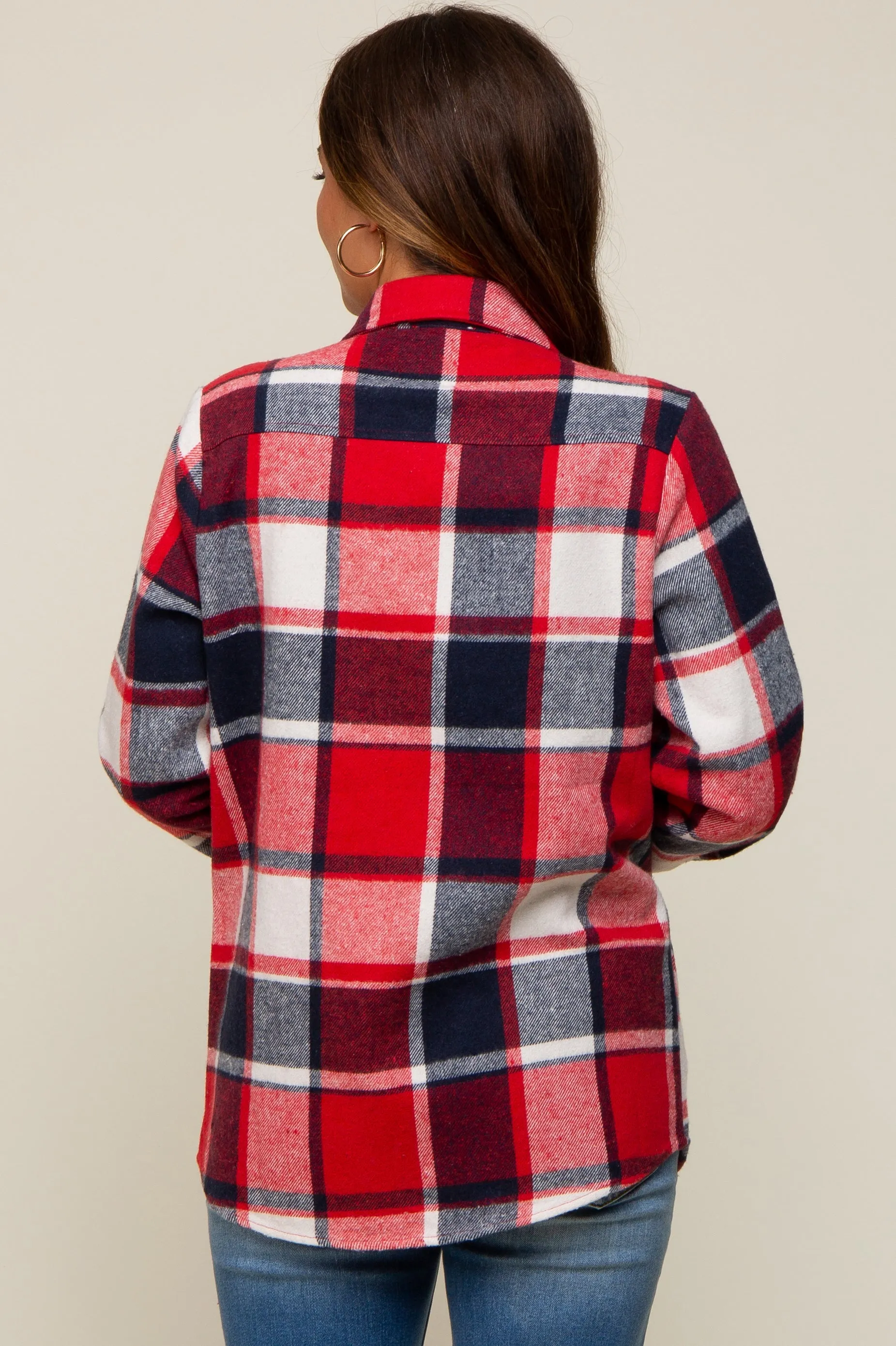Red Plaid Maternity Shirt Jacket sold by Pinkblush product image thumbnail 3