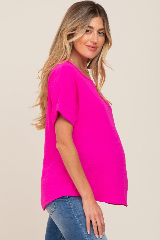 Fuchsia Rolled Cuff Short Sleeve Maternity Blouse sold by Pinkblush product image thumbnail 2