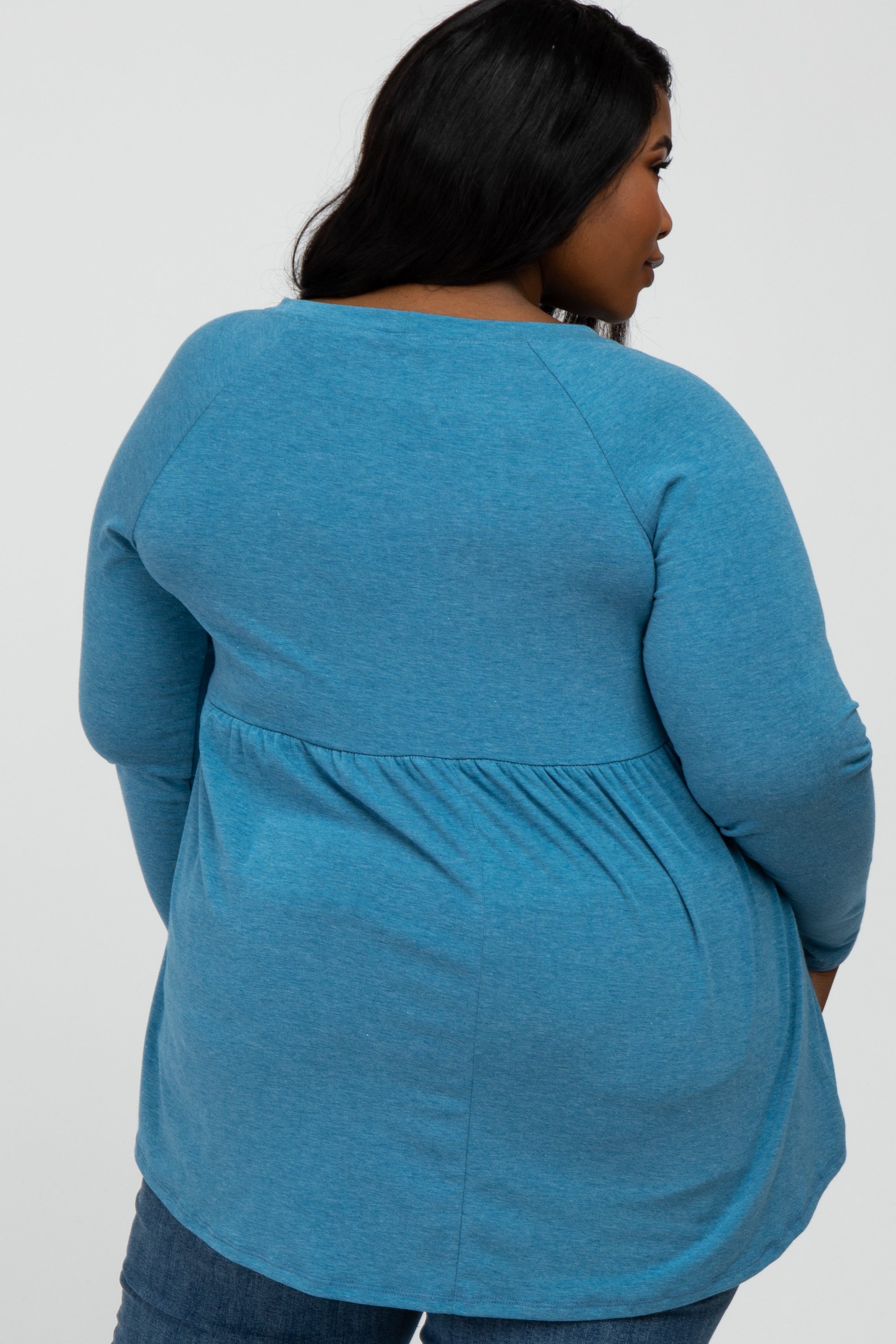 Teal Solid Long Sleeve Peplum Plus Top sold by Pinkblush product image thumbnail 4