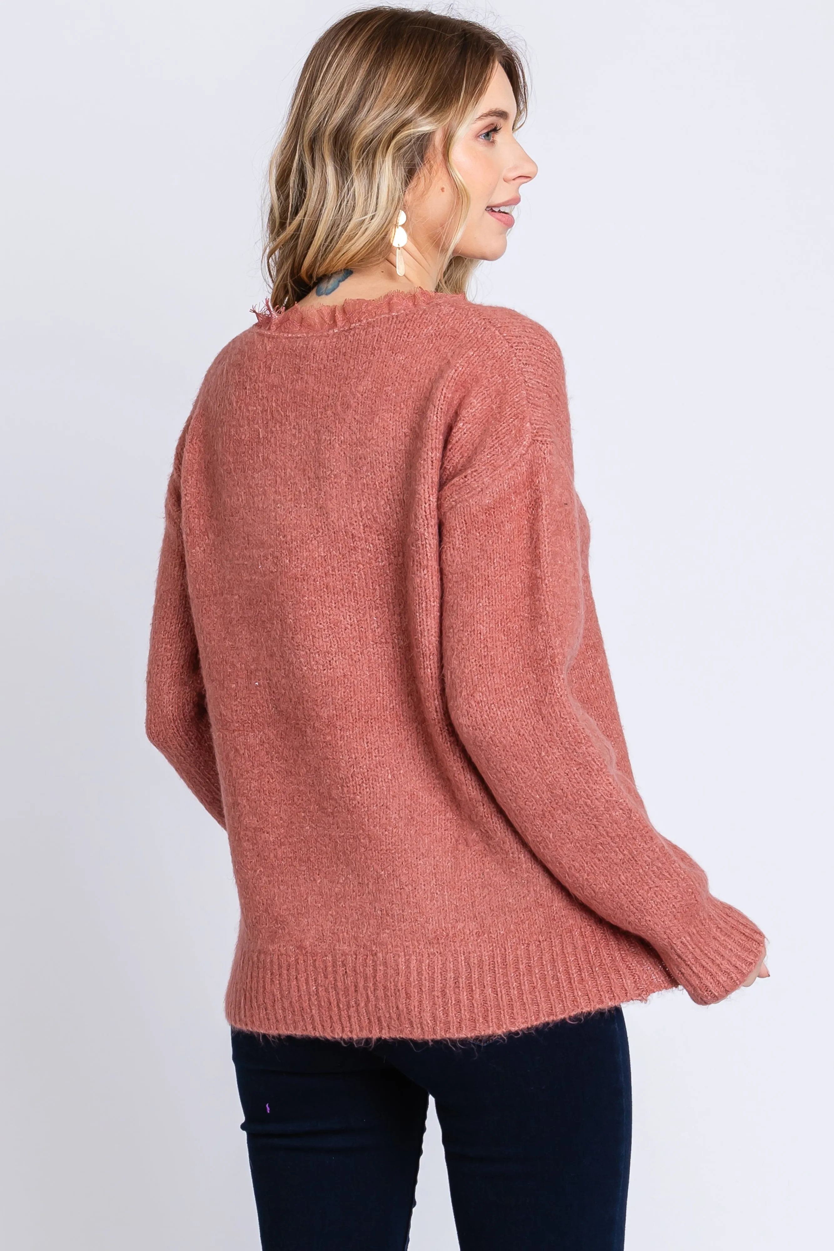 Mauve Soft Knit Lace Trim Sweater sold by Pinkblush product image thumbnail 3