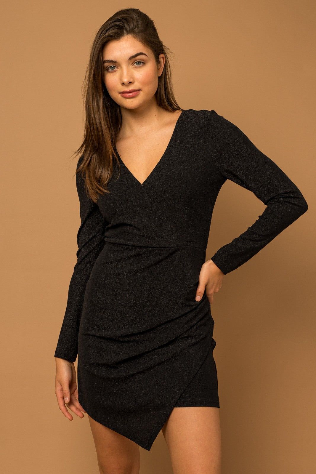 Black Long Sleeve Knit Pleated Dress sold by Pinkblush