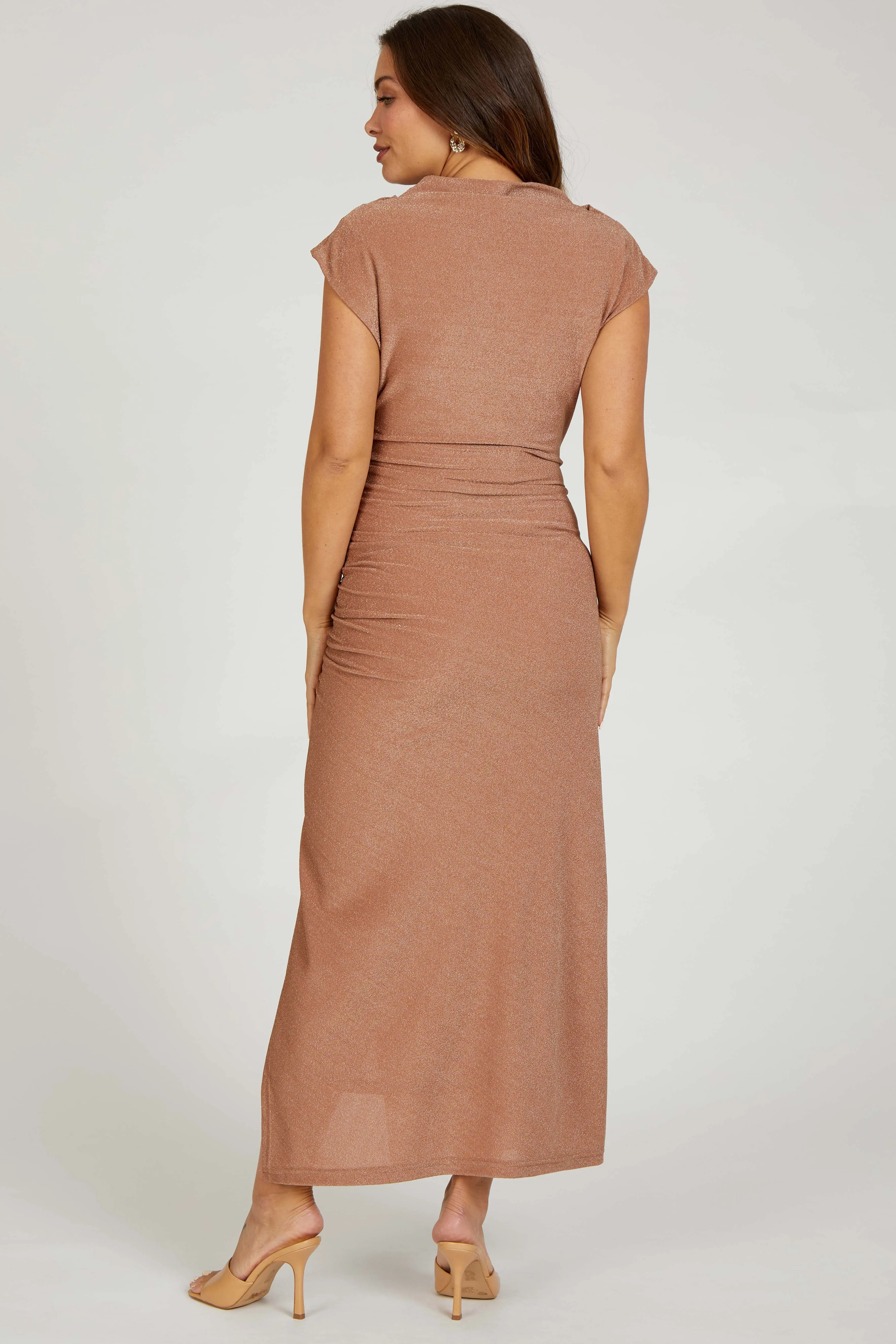 Mocha Glitter Mock Neck Maternity Midi Dress sold by Pinkblush product image thumbnail 3