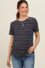 Navy Striped Short Sleeve Maternity Top sold by Pinkblush