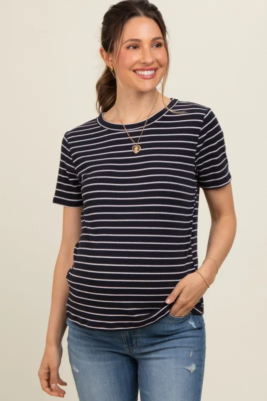 Navy Striped Short Sleeve Maternity Top sold by Pinkblush