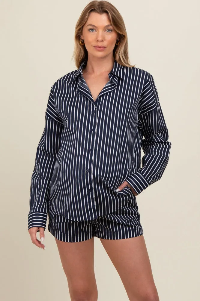 Navy Striped Button Down Top And Shorts Maternity Set sold by Pinkblush product image thumbnail 4