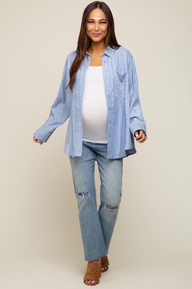 Blue Striped Oversized Maternity Blouse sold by Pinkblush