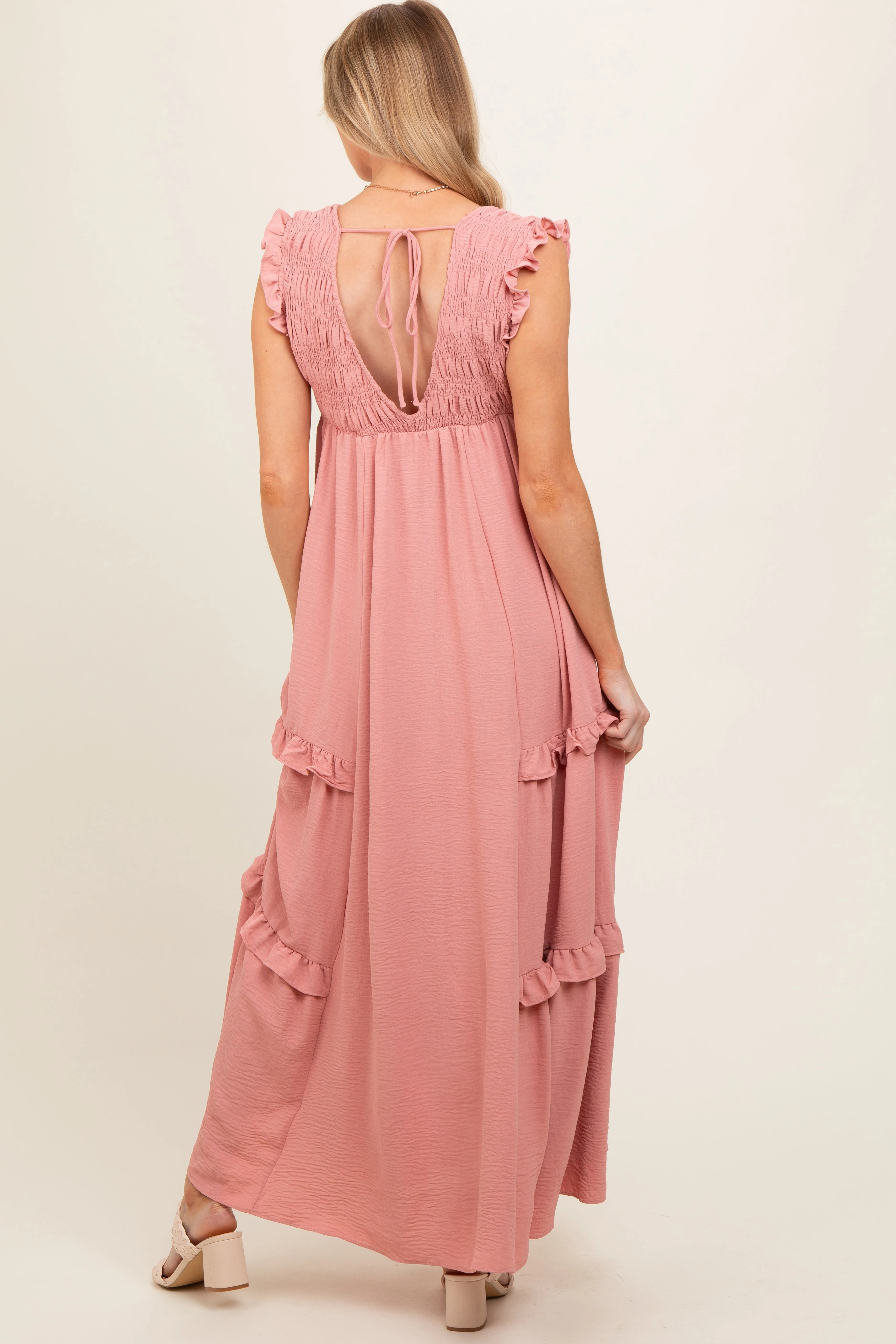 Mauve Smocked Ruffle V-Neck Maternity Maxi Dress sold by Pinkblush product image thumbnail 2