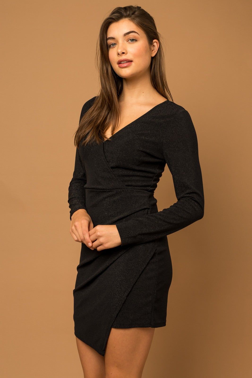 Black Long Sleeve Knit Pleated Dress sold by Pinkblush product image thumbnail 2