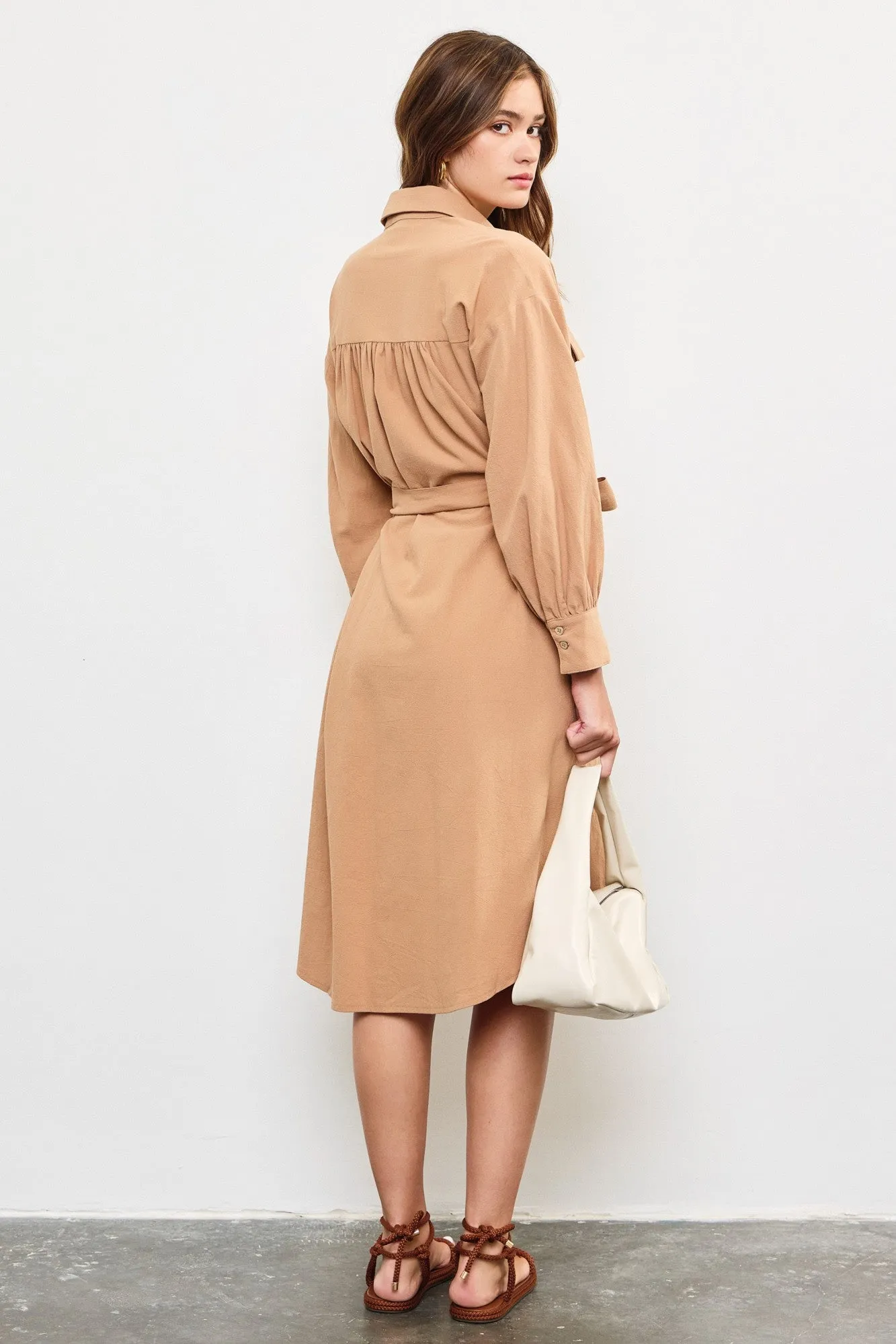 Taupe Flap Pocket Belted Shirt Dress sold by Pinkblush product image thumbnail 5