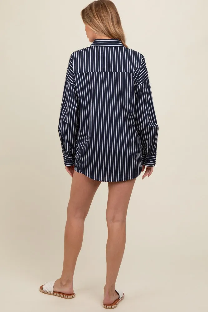 Navy Striped Button Down Top And Shorts Maternity Set sold by Pinkblush product image thumbnail 5