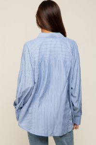 Blue Striped Oversized Maternity Blouse sold by Pinkblush