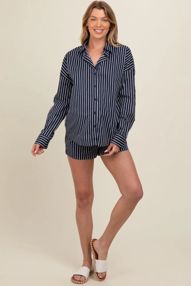 Navy Striped Button Down Top And Shorts Maternity Set sold by Pinkblush product image thumbnail 2