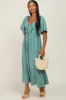 Sage Textured Dot Front Tie Ruffle Sleeve Maternity Midi Dress sold by Pinkblush