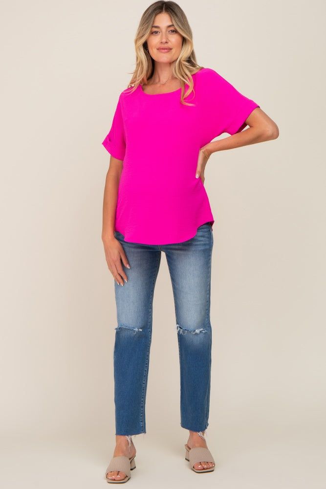 Fuchsia Rolled Cuff Short Sleeve Maternity Blouse sold by Pinkblush product image thumbnail 4