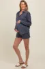 Navy Striped Button Down Top And Shorts Maternity Set sold by Pinkblush