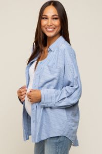 Blue Striped Oversized Maternity Blouse sold by Pinkblush