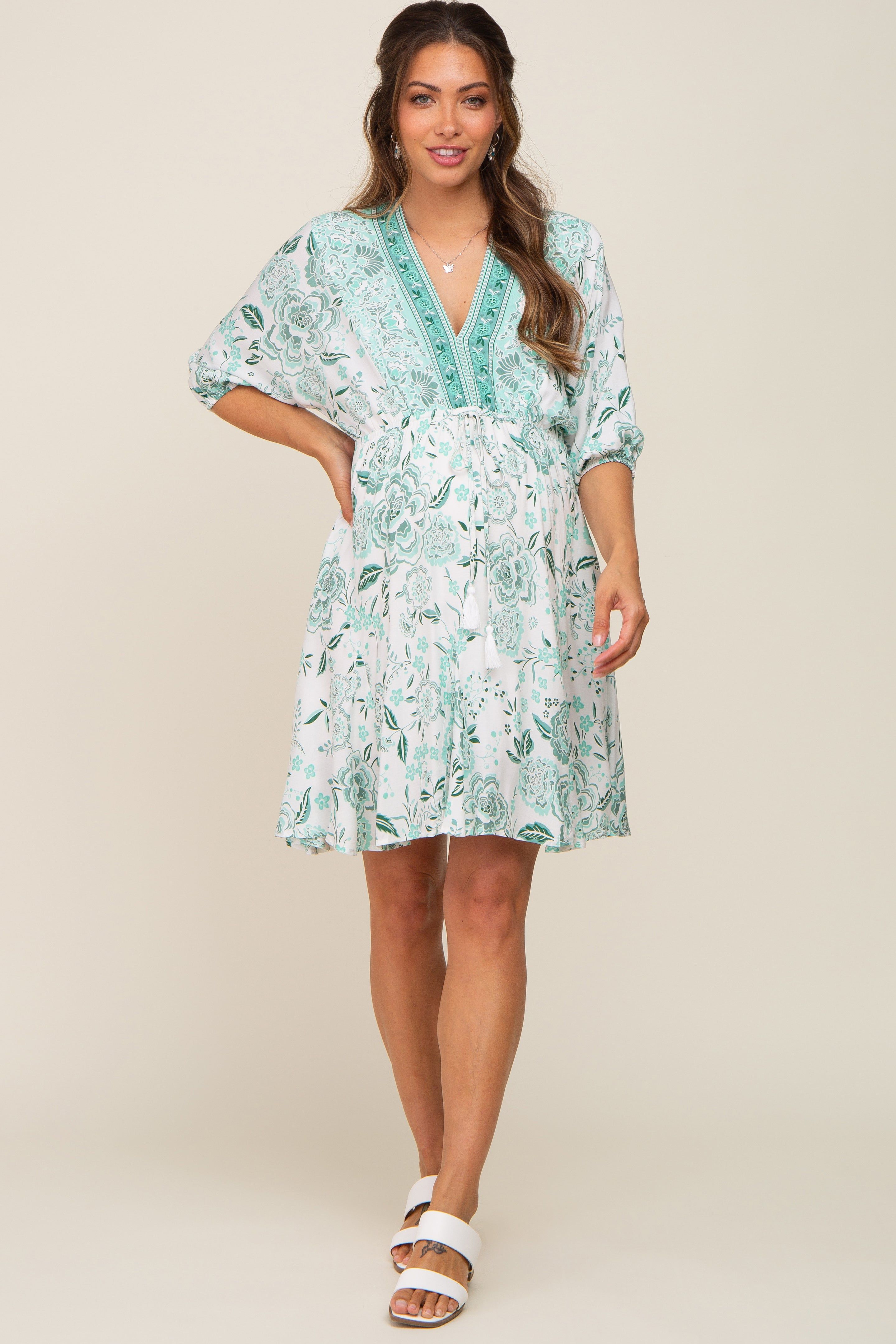 Mint Green Floral Border Print Maternity Dress sold by Pinkblush product image thumbnail 5