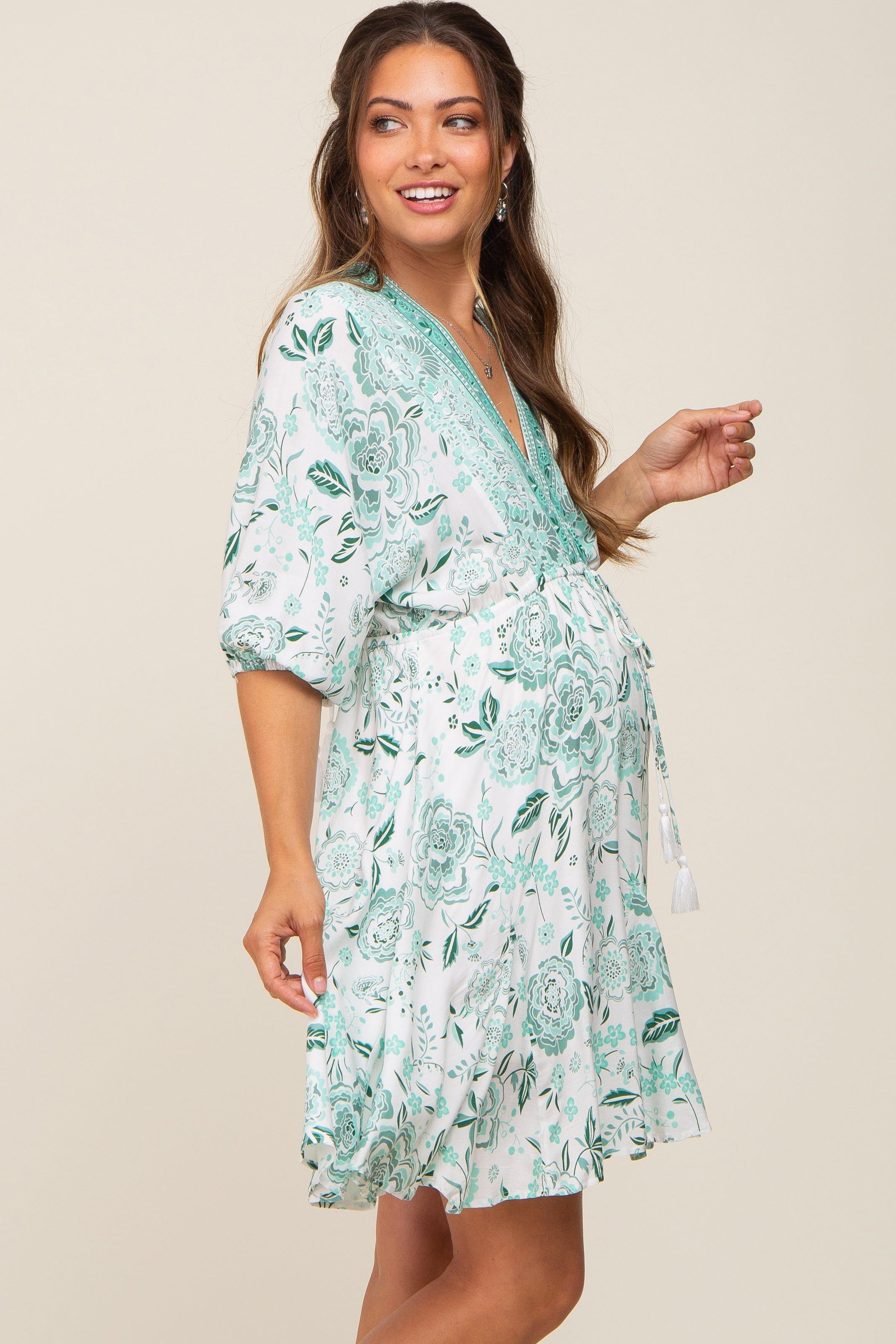 Mint Green Floral Border Print Maternity Dress sold by Pinkblush product image thumbnail 2
