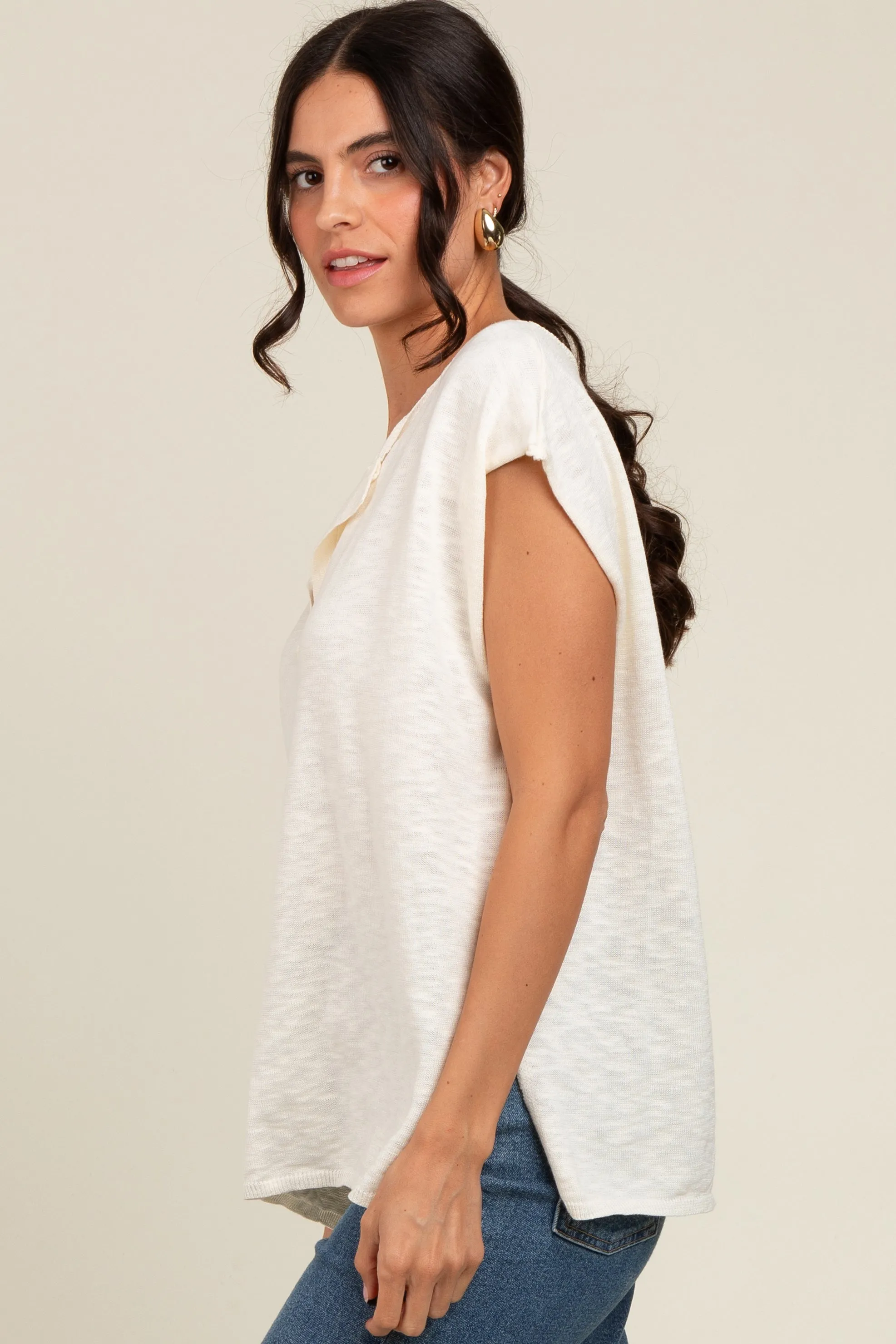Ivory Two Tone Split V-Neck Dolman Short Sleeve Top sold by Pinkblush product image thumbnail 3