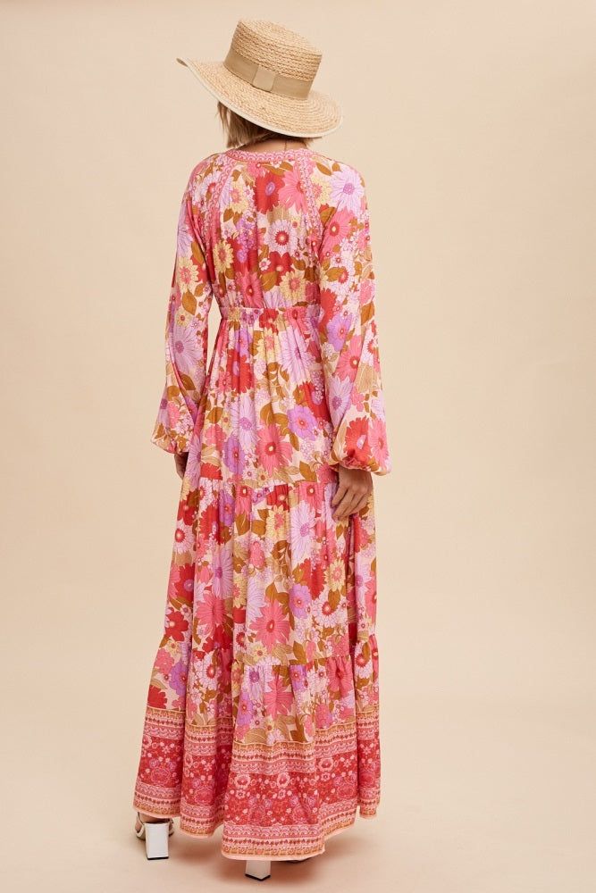 Pink Floral Long Sleeve Tiered Maxi Dress sold by Pinkblush product image thumbnail 4