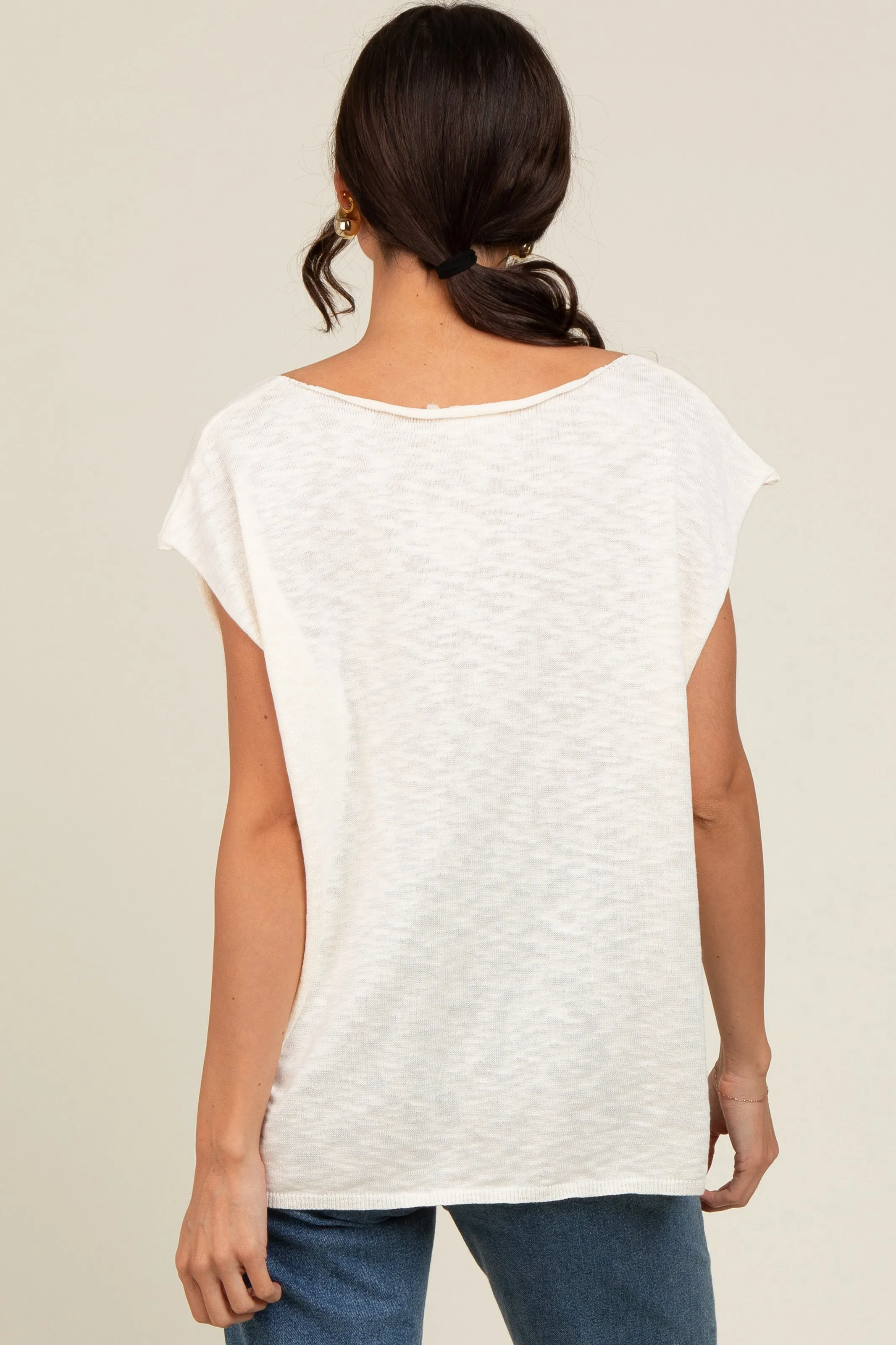 Ivory Two Tone Split V-Neck Dolman Short Sleeve Top sold by Pinkblush product image thumbnail 4