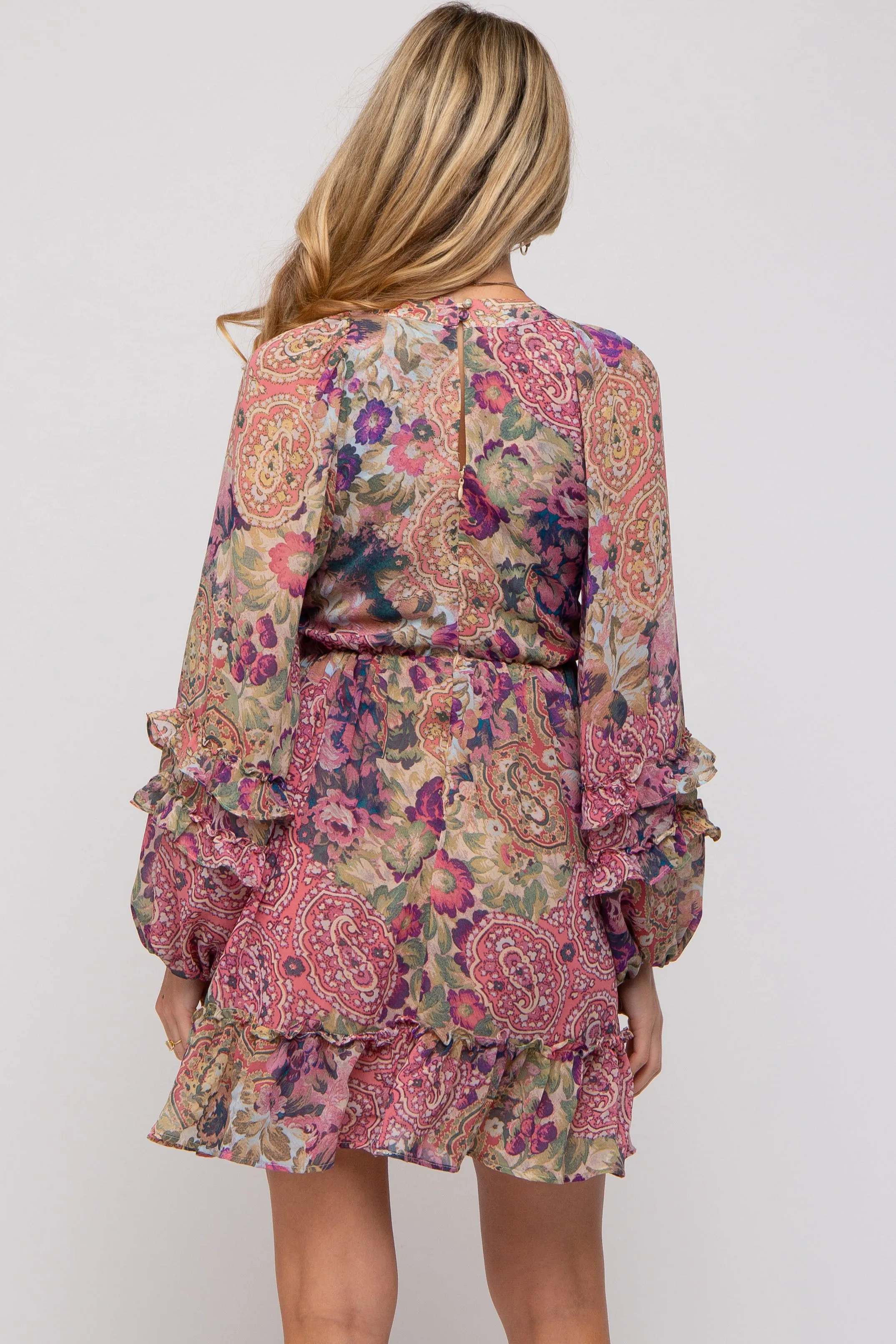 Pink Multicolor Floral Ruffle Balloon Sleeve Maternity Dress sold by Pinkblush product image thumbnail 4