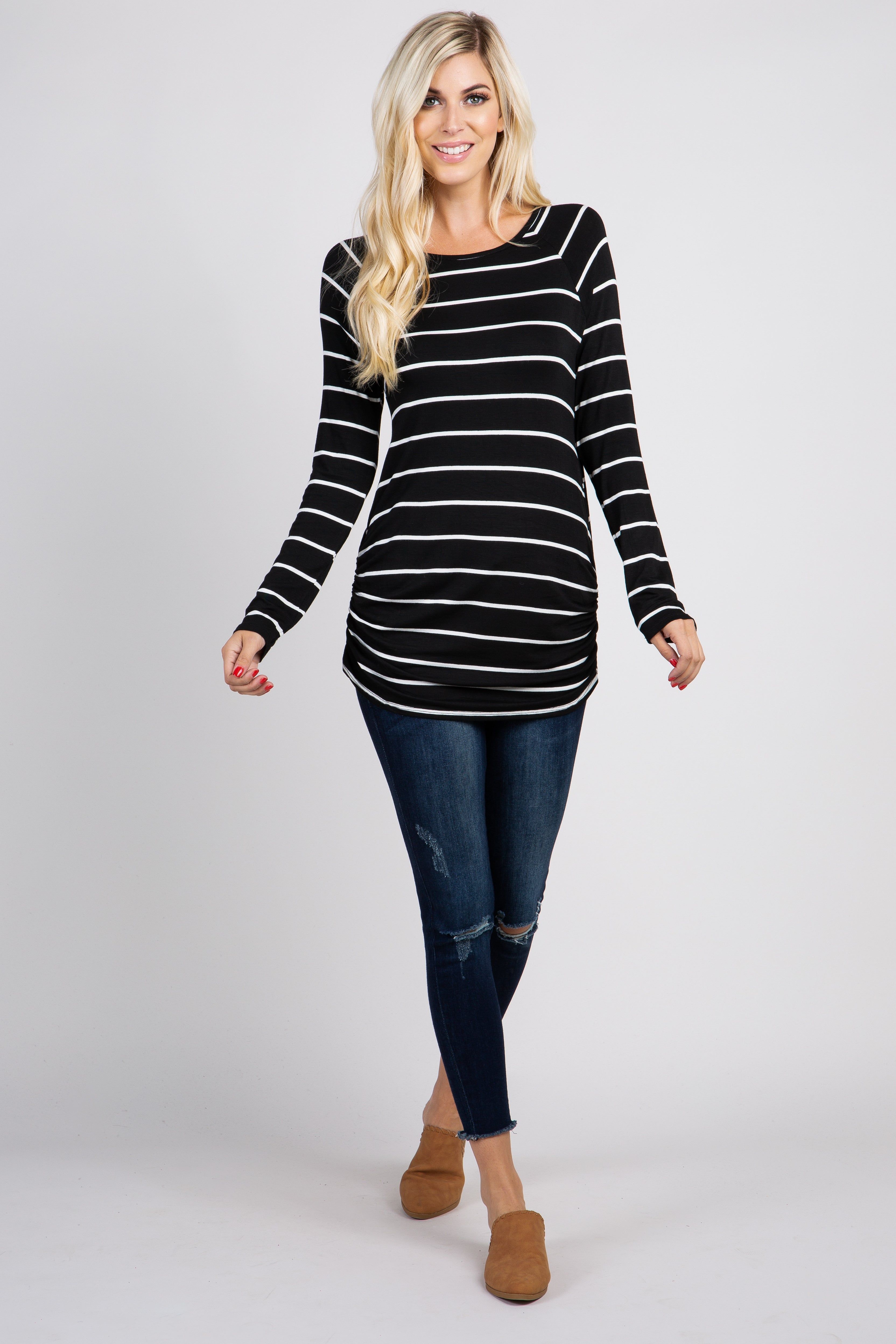 Black Striped Ruched Top sold by Pinkblush product image thumbnail 2