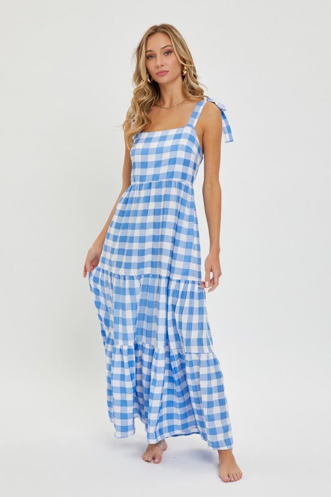 Blue Gingham Maxi Dress sold by Pinkblush