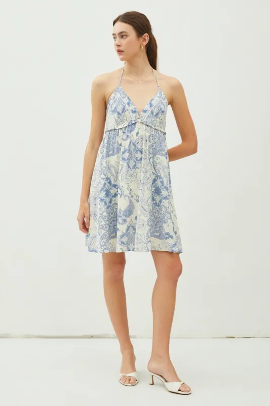 Blue Paisley Print Halter Dress sold by Pinkblush