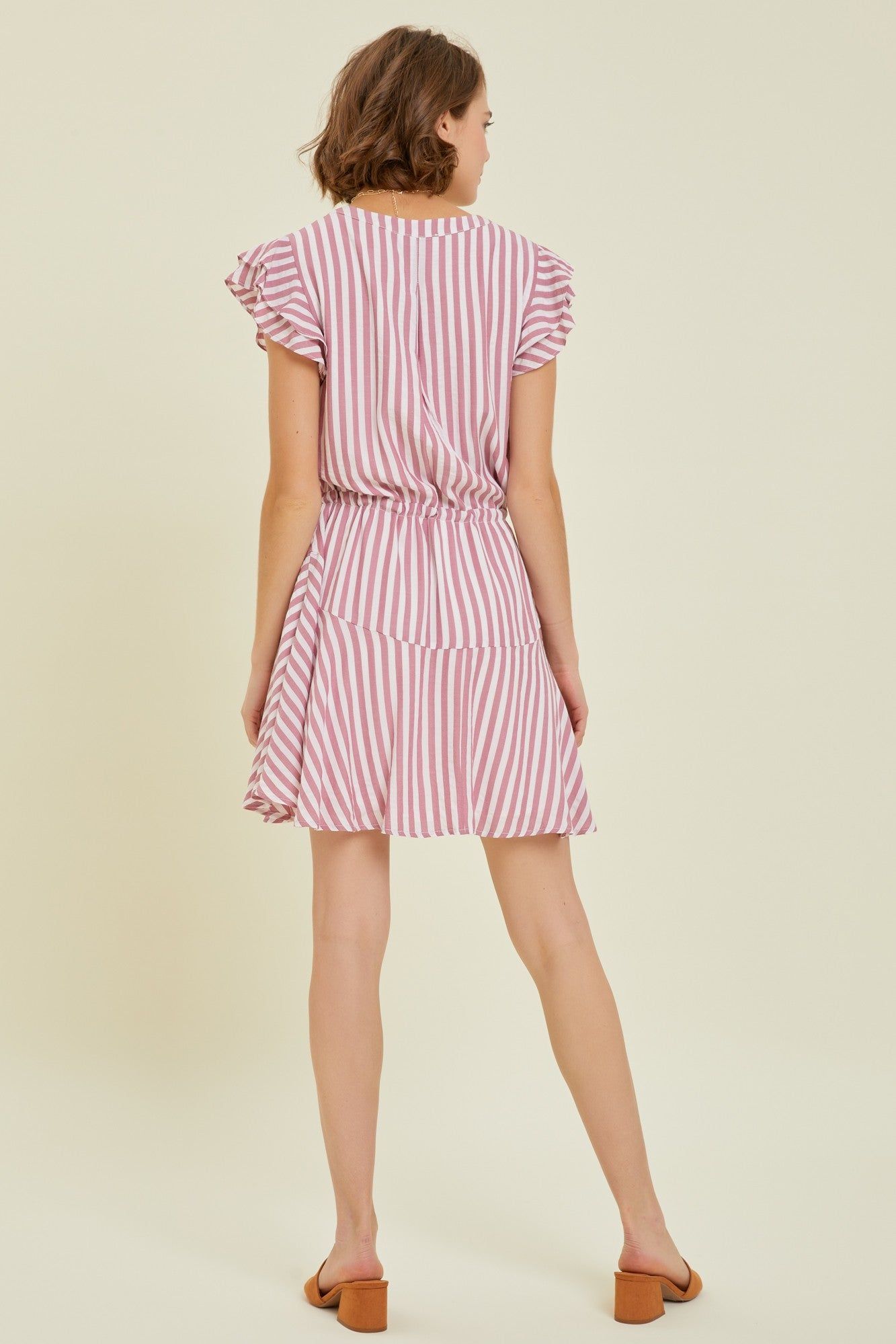 Berry Button-Down Stripe Flare Dress With Lining sold by Pinkblush product image thumbnail 4